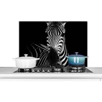 KitchenYeah Spatscherm keuken 90x60 cm - Kookplaat achterwand Zebra - Zwart - Wit - Dieren - Muurbeschermer - Spatwand fornuis - Hoogwaardig aluminium