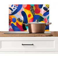 KitchenYeah Spatscherm keuken 60x40 cm - Kookplaat achterwand Vormen - Abstract - Stippels - Blauw - Muurbeschermer - Spatwand fornuis - Hoogwaardig aluminium