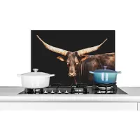 KitchenYeah Spatscherm keuken 70x50 cm - Kookplaat achterwand Koe- Watussi - Zwart - Muurbeschermer - Spatwand fornuis - Hoogwaardig aluminium