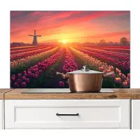 KitchenYeah Spatscherm keuken 100x65 cm - Kookplaat achterwand Windmolen - Zonsondergang - Landschap - Muurbeschermer - Spatwand fornuis - Hoogwaardig aluminium