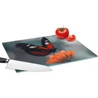 KitchenYeah Glazen Snijplank - 39x28 - Vlinder - Bloemen - Insect - Snijplanken Glas