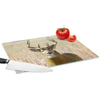 KitchenYeah Glazen Snijplank - 39x28 - Hert - Gras - Herfst - Dieren - Natuur - Gewei - Snijplanken Glas