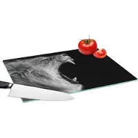 KitchenYeah Glazen Snijplank - 39x28 - Dieren - Leeuw - Zwart - Wit - Portret - Snijplanken Glas