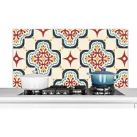 KitchenYeah Spatscherm keuken 120x60 cm - Kookplaat achterwand Bloemen - Tegel - Vector - Patroon - Muurbeschermer - Spatwand fornuis - Hoogwaardig aluminium