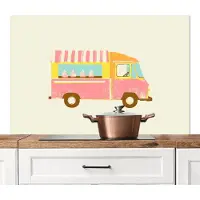 KitchenYeah Spatscherm keuken 120x80 cm - Kookplaat achterwand Ijskar - Retro - Softijsjes - Roze - Muurbeschermer - Spatwand fornuis - Hoogwaardig aluminium