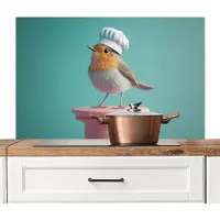 KitchenYeah Spatscherm keuken 100x65 cm - Kookplaat achterwand Roodborstje - Vogel - Koksmuts - Sokkel - Muurbeschermer - Spatwand fornuis - Hoogwaardig aluminium