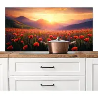 KitchenYeah Spatscherm keuken 120x60 cm - Kookplaat achterwand Landschap - Zonsondergang - Bloemenveld - Muurbeschermer - Spatwand fornuis - Hoogwaardig aluminium