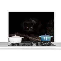 KitchenYeah Spatscherm keuken 100x65 cm - Kookplaat achterwand Panter - Bos - Ogen - Muurbeschermer - Spatwand fornuis - Hoogwaardig aluminium