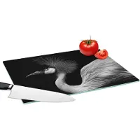 KitchenYeah Glazen Snijplank - 39x28 - Kraanvogel - Zwart - Wit - Vogel - Dieren - Snijplanken Glas