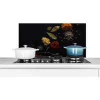KitchenYeah Spatscherm keuken 90x45 cm - Kookplaat achterwand Specerijen - Kruiden - Noten - Lavendel - Zwart - Muurbeschermer - Spatwand fornuis - Hoogwaardig aluminium - Alternatief voor spatscherm van glas