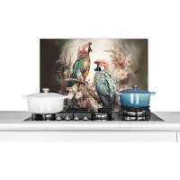 KitchenYeah Spatscherm keuken 60x40 cm - Kookplaat achterwand Papegaaien - Vogels - Natuur - Bloemen - Muurbeschermer - Spatwand fornuis - Hoogwaardig aluminium