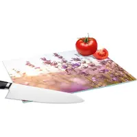 KitchenYeah Glazen Snijplank - 28x20 - Lavendel - Close-up - Zon - Bloemen - Paars - Snijplanken Glas