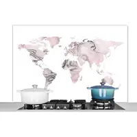 KitchenYeah Spatscherm keuken 120x80 cm - Kookplaat achterwand Wereldkaart - Wit - Verf - Muurbeschermer - Spatwand fornuis - Hoogwaardig aluminium