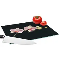 KitchenYeah Glazen Snijplank - 28x20 - Orchidee - Bloemen - Zwart - Roze - Knoppen - Snijplanken Glas