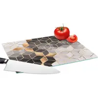 KitchenYeah Glazen Snijplank - 28x20 - Abstract - Kubus - Goud - Patronen - Zwart - Wit - Snijplanken Glas