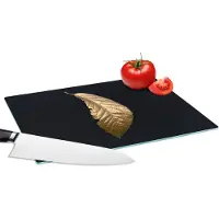 KitchenYeah Glazen Snijplank - 28x20 - Bladeren - Luxe - Goud - Zwart - Natuur - Snijplanken Glas