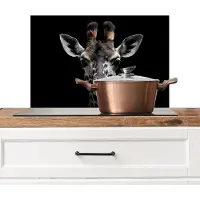 KitchenYeah Spatscherm keuken 70x50 cm - Kookplaat achterwand Giraf - Portret - Zwart - Dier - Muurbeschermer - Spatwand fornuis - Hoogwaardig aluminium