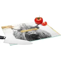 KitchenYeah Glazen Snijplank - 39x28 - Schotse hooglander - Goud - Zwart - Wit - Snijplanken Glas
