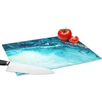 KitchenYeah Glazen Snijplank - 39x28 - Marmerlook - Blauw - Goud - Luxe - Glitter - Marmer - Snijplanken Glas