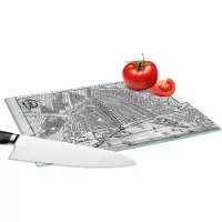 KitchenYeah Glazen Snijplank - 28x20 - Historische Amsterdamse stadskaart - zwart wit - Snijplanken Glas