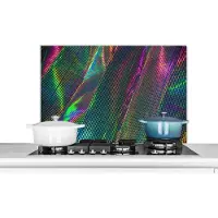 KitchenYeah Spatscherm keuken 90x60 cm - Kookplaat achterwand Regenbooglicht op zilveren oppervlak - Muurbeschermer - Spatwand fornuis - Hoogwaardig aluminium