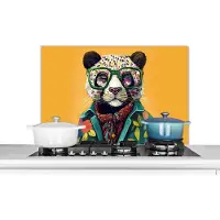 KitchenYeah Spatscherm keuken 80x55 cm - Kookplaat achterwand Panda - Bril - Bloemen - Hippie - Muurbeschermer - Spatwand fornuis - Hoogwaardig aluminium