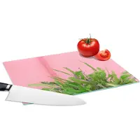 KitchenYeah Glazen Snijplank - 28x20 - Plant - Zomer - Roze - Snijplanken Glas