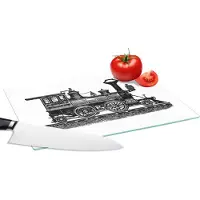 KitchenYeah Glazen Snijplank - 28x20 - Vintage trein op spoor - Snijplanken Glas