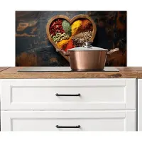 KitchenYeah Spatscherm keuken 80x40 cm - Kookplaat achterwand Houten - Hart - Kleurrijke - Specerijen - Muurbeschermer - Spatwand fornuis - Hoogwaardig aluminium