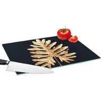 KitchenYeah Glazen Snijplank - 39x28 - Bladeren - Herfst - Goud - Zwart - Natuur - Luxe - Snijplanken Glas