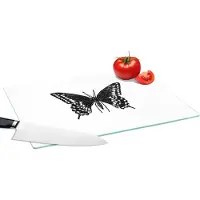 KitchenYeah Glazen Snijplank - 39x28 - Vlinder - Dieren - Retro - Zwart wit - Snijplanken Glas