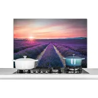 KitchenYeah Spatscherm keuken 100x65 cm - Kookplaat achterwand Lavendel - Paars - Bloemen - Lucht - Muurbeschermer - Spatwand fornuis - Hoogwaardig aluminium