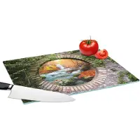 KitchenYeah Glazen Snijplank - 39x28 - Herfst - Waterval - Natuur - Doorkijk - Snijplanken Glas