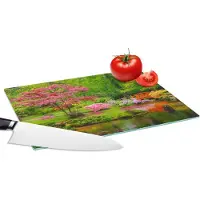KitchenYeah Glazen Snijplank - 28x20 - Brug - Japans - Botanisch - Bomen - Bloemen - Snijplanken Glas