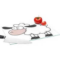 KitchenYeah Glazen Snijplank - 39x28 - Een illustratie van een vrolijk schaap - Snijplanken Glas