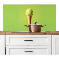 KitchenYeah Spatscherm keuken 120x60 cm - Kookplaat achterwand Hoorntje - Schepijs - Groen - Muurbeschermer - Spatwand fornuis - Hoogwaardig aluminium