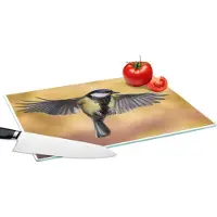 KitchenYeah Glazen Snijplank - 39x28 - De vleugels van de koolmees tijdens een vlucht - Snijplanken Glas