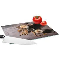 KitchenYeah Glazen Snijplank - 28x20 - Losse thee - Melk - Kaneel - Snijplanken Glas