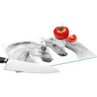 KitchenYeah Glazen Snijplank - 28x20 - Paard - Dieren - Portret - Wit - Snijplanken Glas