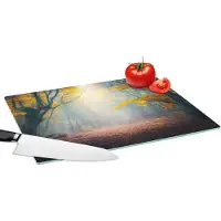 KitchenYeah Glazen Snijplank - 39x28 - Bos - Mist - Herfst - Snijplanken Glas