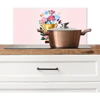KitchenYeah Spatscherm keuken 60x30 cm - Kookplaat achterwand Trofee - Best Mom - Bloemen - Kleurrijk - Muurbeschermer - Spatwand fornuis - Hoogwaardig aluminium