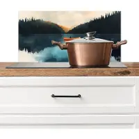 KitchenYeah Spatscherm keuken 60x30 cm - Kookplaat achterwand Bossen - Meer - Kano - Oranje - Muurbeschermer - Spatwand fornuis - Hoogwaardig aluminium