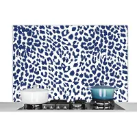 KitchenYeah Spatscherm keuken 120x80 cm - Kookplaat achterwand Panterprint - Blauw - Vlekken - Muurbeschermer - Spatwand fornuis - Hoogwaardig aluminium