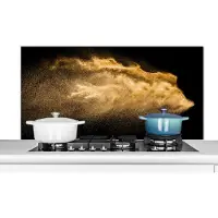 KitchenYeah Spatscherm keuken 120x60 cm - Kookplaat achterwand Zand - Goud - Zwart - Luxe - Kunst - Muurbeschermer - Spatwand fornuis - Hoogwaardig aluminium