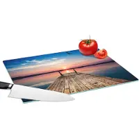 KitchenYeah Glazen Snijplank - 39x28 - Steiger - Water - Zonsondergang - Roze - Horizon - Snijplanken Glas