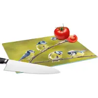 KitchenYeah Glazen Snijplank - 28x20 - Vogel - Pimpelmees - Takken - Zon - Snijplanken Glas
