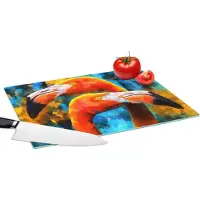 KitchenYeah Glazen Snijplank - 39x28 - Schilderij - Olieverf - Flamingo - Snijplanken Glas