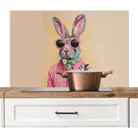 KitchenYeah Spatscherm keuken 100x65 cm - Kookplaat achterwand Grijs - Konijn - Blouse - Strik - Muurbeschermer - Spatwand fornuis - Hoogwaardig aluminium