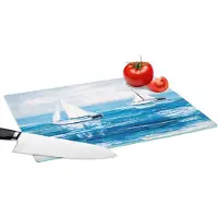 KitchenYeah Glazen Snijplank - 39x28 - Schilderij - Olieverf - Boot - Water - Snijplanken Glas