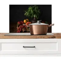 KitchenYeah Spatscherm keuken 60x40 cm - Kookplaat achterwand Stilleven - Basilicum - Groente - Muurbeschermer - Spatwand fornuis - Hoogwaardig aluminium